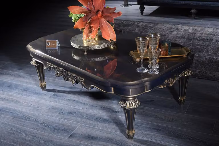 Casa Padrino tavolino barocco blu / oro / nero 131 x 85 x h. 45 cm - tavolino da salotto in stile barocco