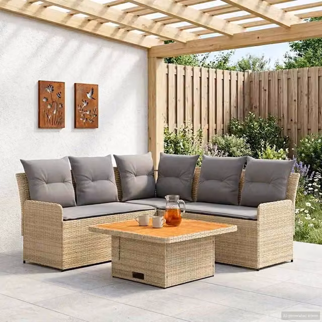 Set di Mobili 4 pz Beige e Grigio Chiaro Rattan in PE 3422177