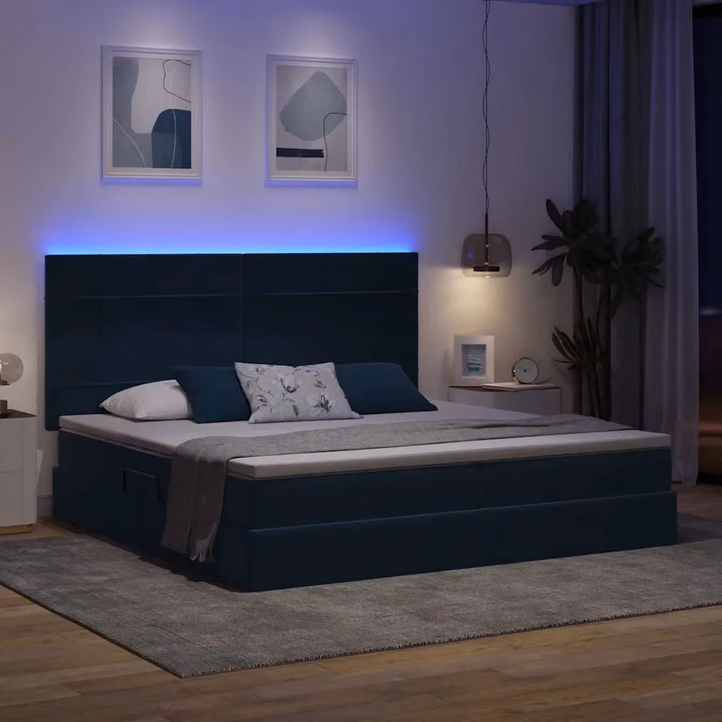 Letto con contenitore e illuminazione LED vidaXL in velluto blu, L/P/H: 200 x 200 x 128 cm – 3