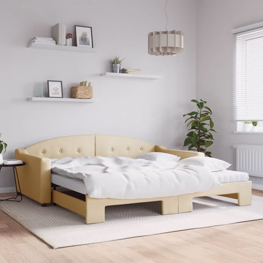 Maison Exclusive - Divano letto estraibile con materasso color crema 100x200 cm in tessuto