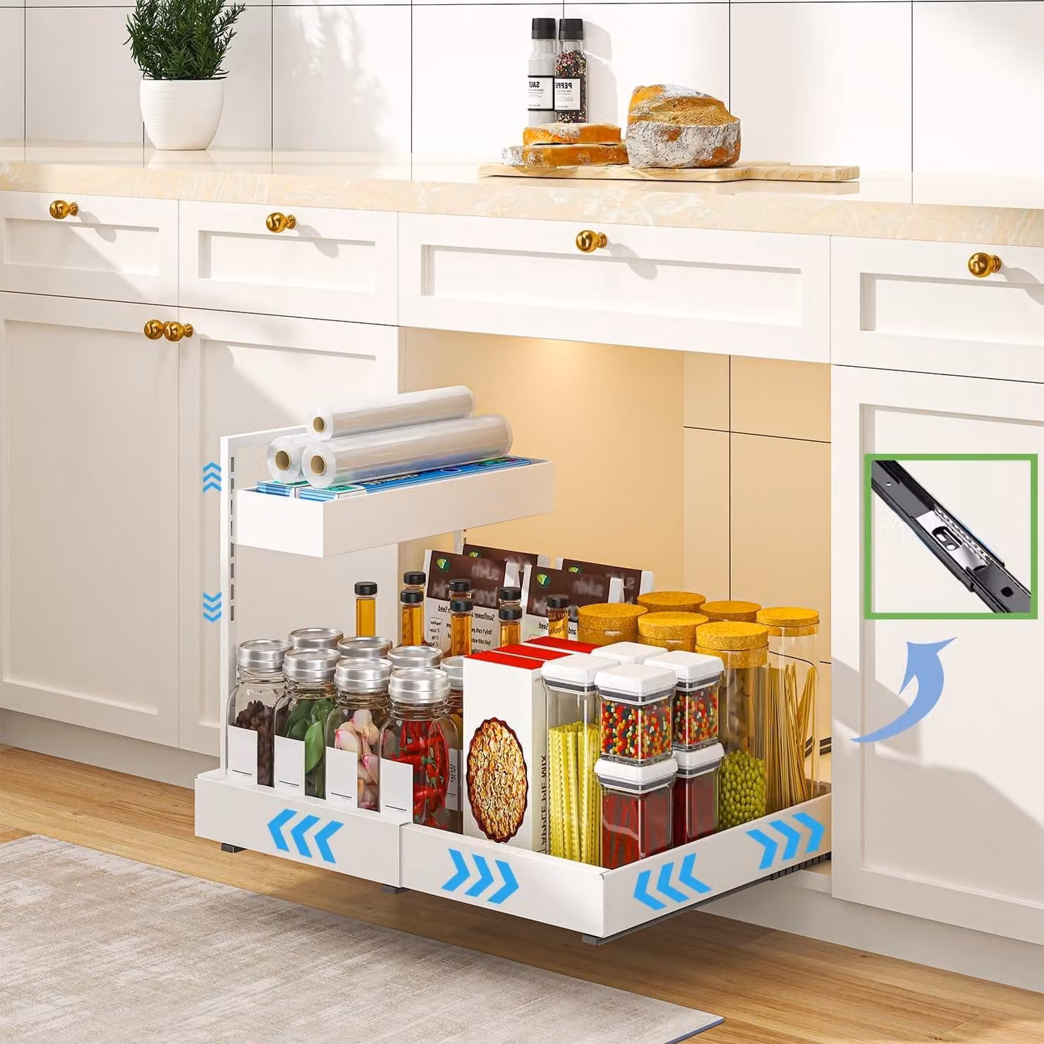Scaffale da cucina sotto lavello - Estensibile - Organizer per armadietto cucina - 31-52 cm - Bianco