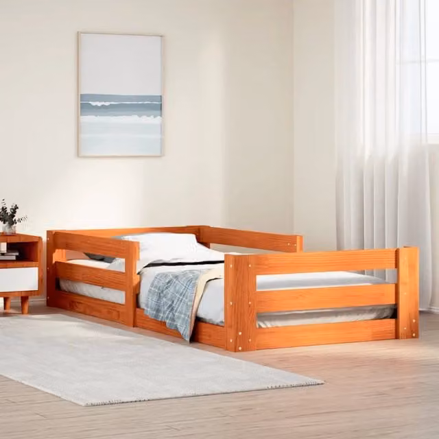Letto singolo in legno di pino rustico color marrone cera vidaXL L/P/H: 207 x 100 x 41,5 cm – 1