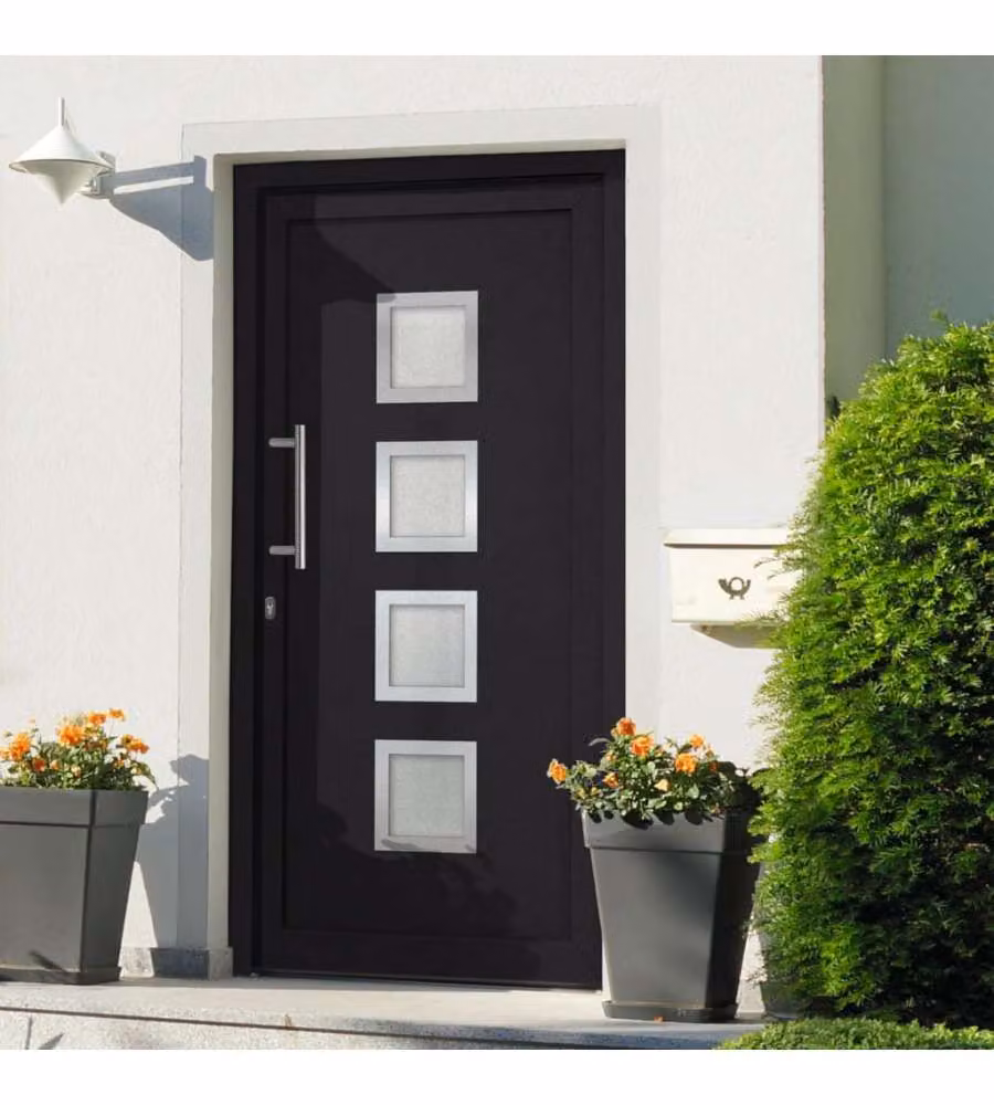 Porta di Ingresso Moderna vidaXL con Inserti in Vetro, Colore Antracite e Bianco, L: 108 cm, H: 200 cm – 1