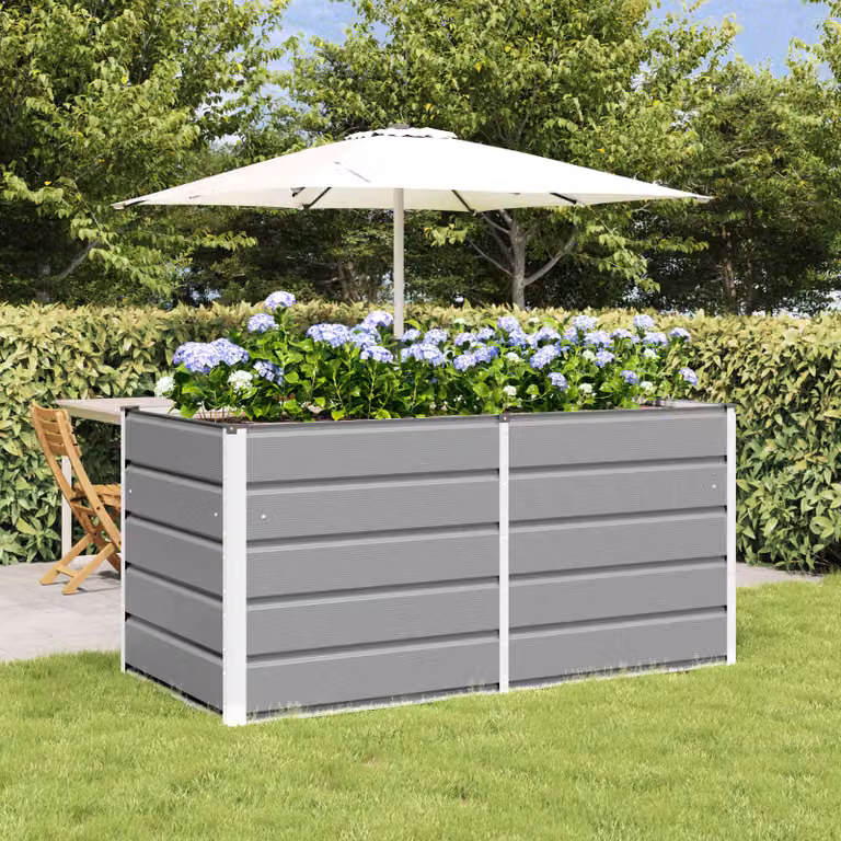 Fioriera vidaXL in acciaio e plastica, colore grigio, L: 160 cm, P: 80 cm, H: 75 cm