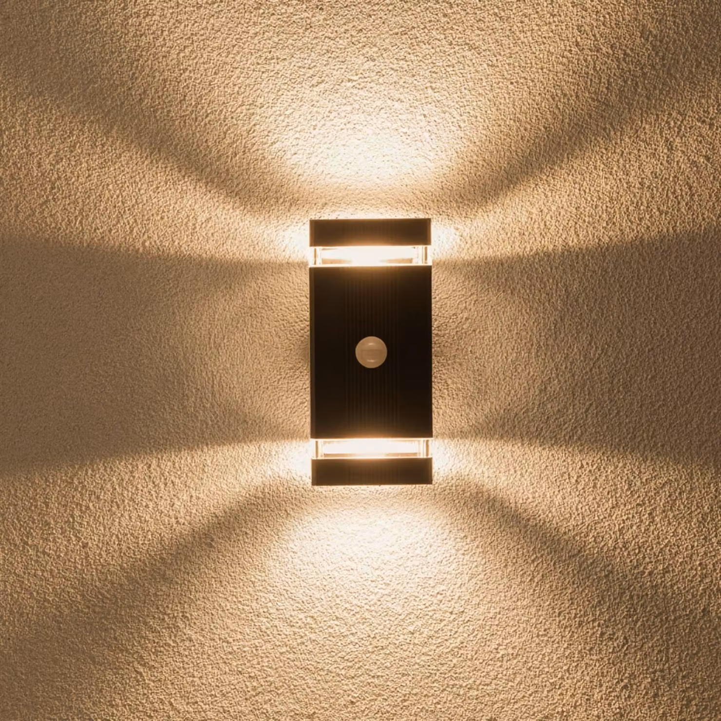 LUMILED lampada da parete per esterni con rilevatore di movimento lampada da parete per esterni attacco GU10 (max. 12W LED) IP54 lampada da parete superiore e inferiore facciata terrazza rettangolare plastica