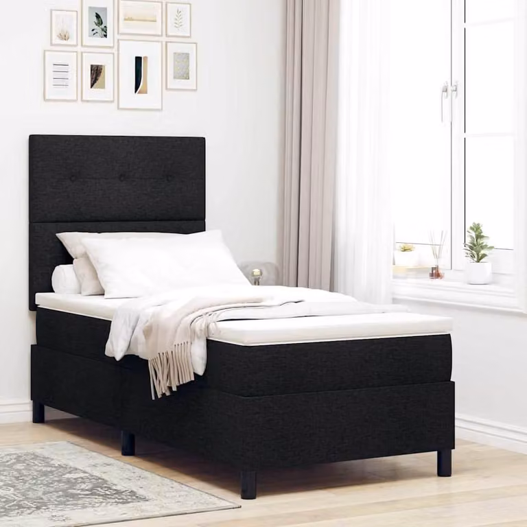 Maison Exclusive - Letto boxspring con testiera, nero, 90 x 190 cm, tessuto