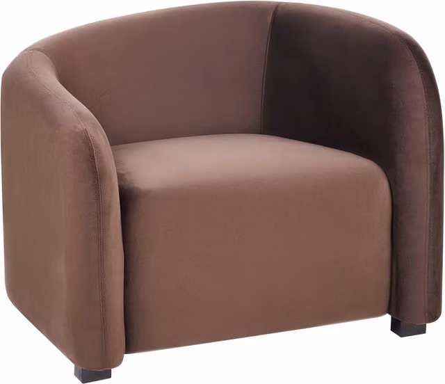 Poltrona moderna Beliani in velluto marrone scuro con schienale curvo e braccioli imbottiti