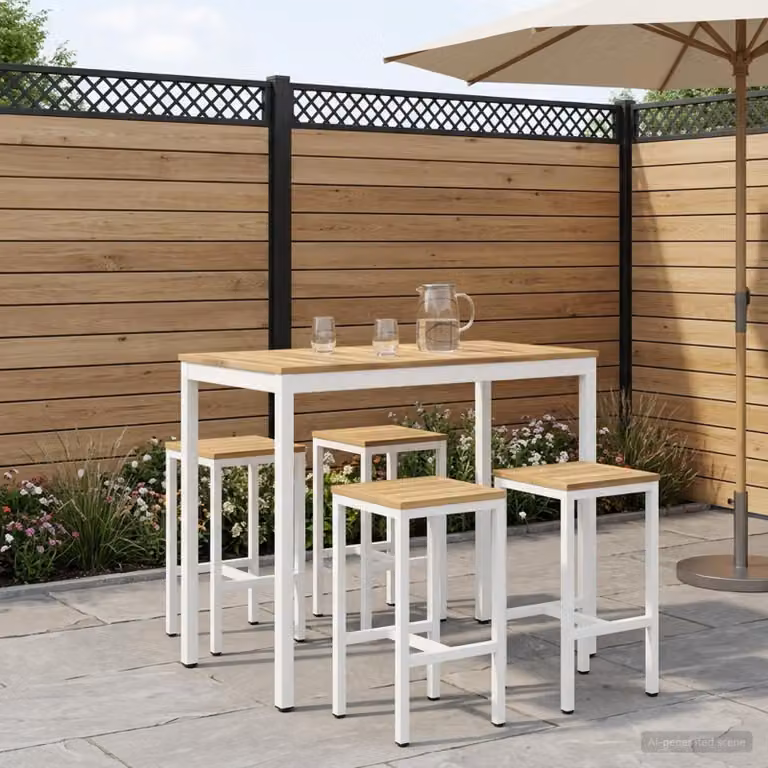 vidaXL Tavolo Bar da Giardino NAARDEN in Legno di Acacia Bianco L: 108,5 cm, P: 55 cm, H: 105 cm