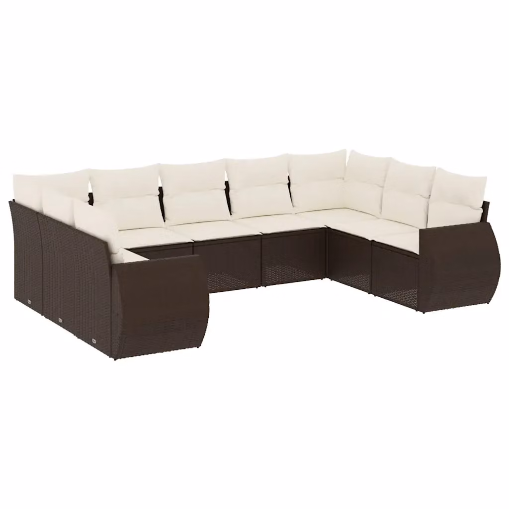 vidaXL Set Divani da Giardino 9pz a Forma a U in Polyrattan Marrone con Cuscini Imbottiti e Coperture Rimosse – 2