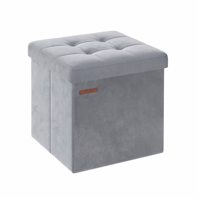 Cassapanca in Velluto Nero Inchiostro, Grigio Tortora / 38 x 38 x 38 cm
