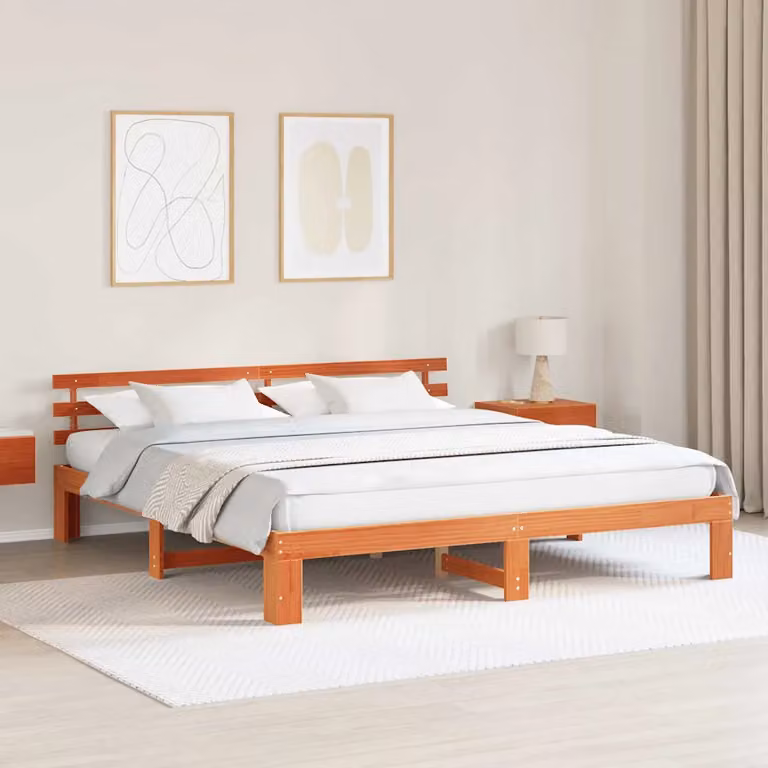 Struttura del letto in pino massello vidaXL, Marrone cerato, L: 180 cm, P: 200 cm
