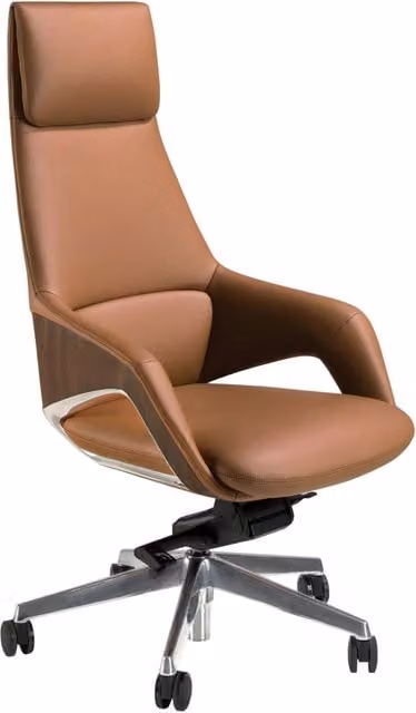 Sedia girevole da ufficio in similpelle marrone