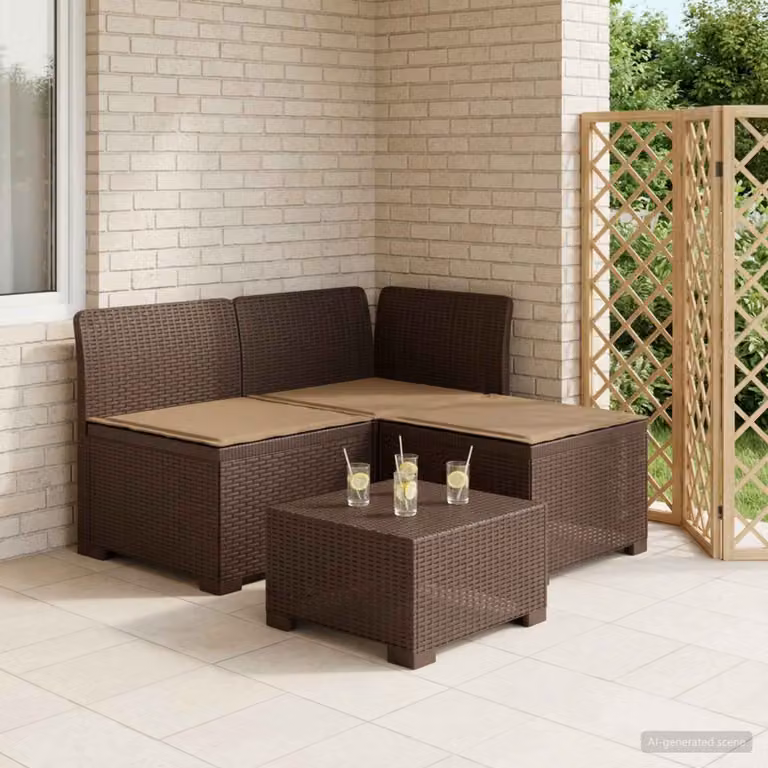 Divano da giardino a 3 posti vidaXL in look rattan marrone con cuscini imbottiti e coperture rimovibili