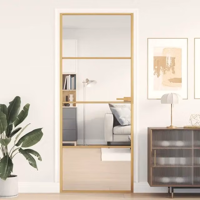 Porta Interna Reversibile vidaXL Modern in Alluminio e Vetro Temperato Trasparente Oro L: 83 cm, H: 201,5 cm