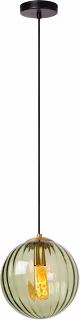 Lampada sospensione a sfera Monsaraz di Lucide in vetro verde e metallo con attacco E27, Altezza: 25 cm, Diametro: 25 cm