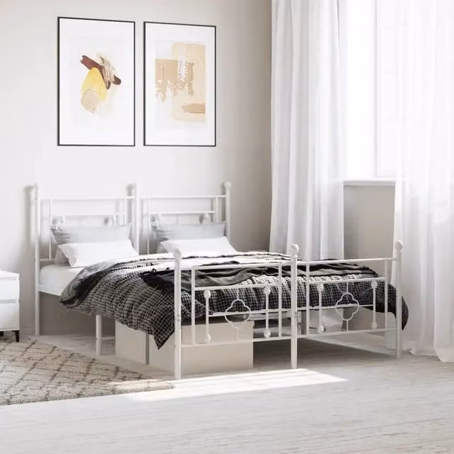Giroletto con Testiera e Pediera Metallo Bianco 140x200 cm 374407