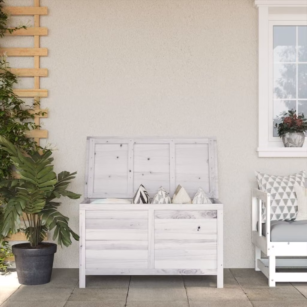 The Living Store Cassapanca da giardino bianca 99x49,5x58,5 cm in legno massiccio di abete