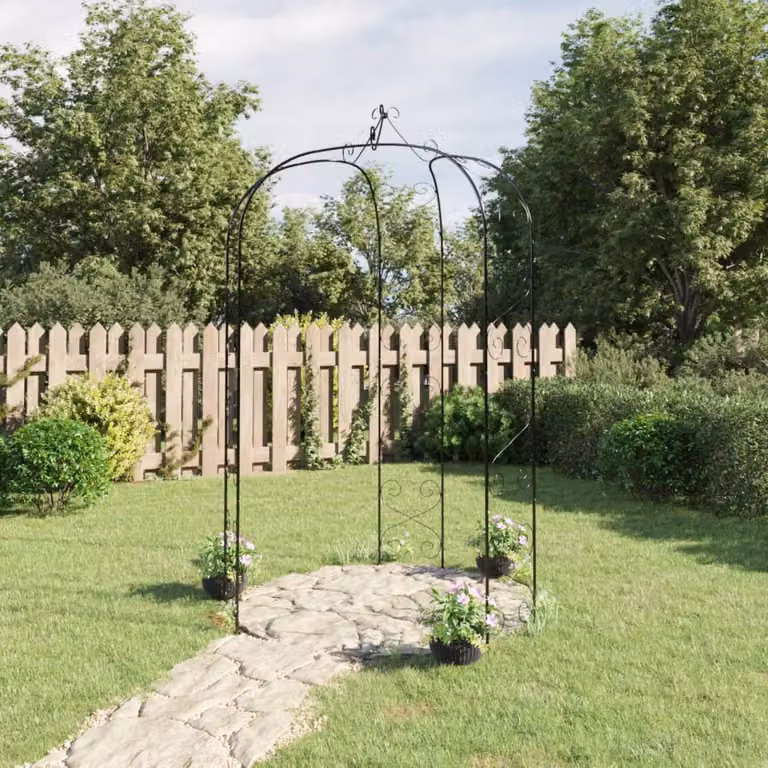 Arco da giardino ornamentale vidaXL in acciaio nero con supporto per piante rampicanti, Ø 180 x H 255 cm