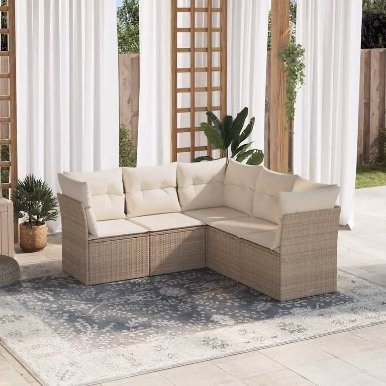 vidaXL Set Divano da Giardino a L con Cuscini Beige e Struttura in Metallo e Polyrattan