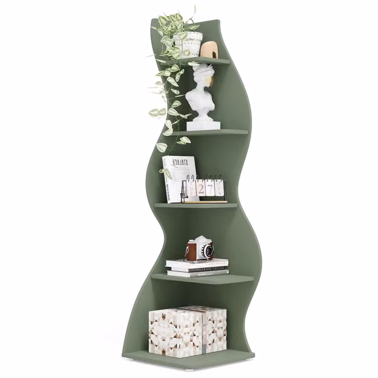 Scaffale angolare Tribesigns, 178 cm, scaffale portaoggetti, libreria, supporto per piante, 5 livelli, per casa, ufficio, soggiorno, camera da letto, balcone, verde chiaro