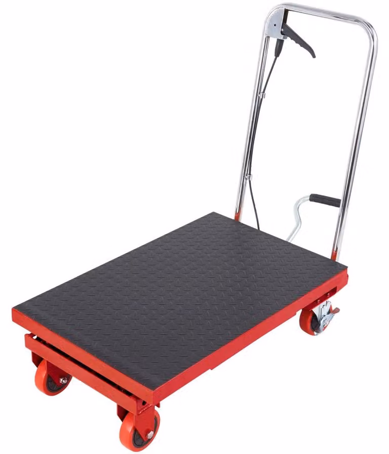 Tavolo di sollevamento idraulico a forbice, capacità 230 kg, piano di dimensioni 700 x 450 mm, struttura in acciaio verniciato