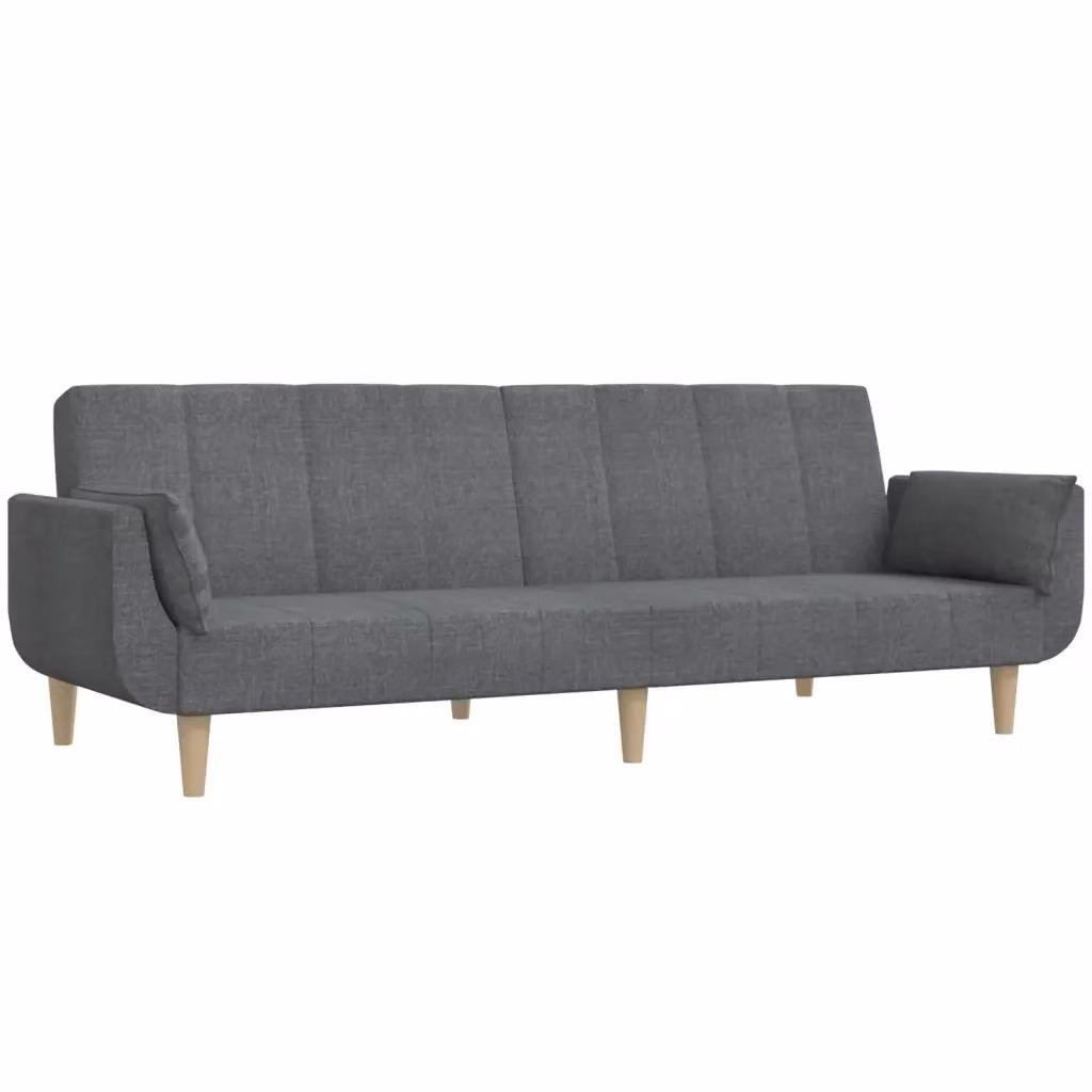 Divano Letto Click-Clack vidaXL in Tessuto Grigio con Cuscini e Struttura in Legno Solido – 2