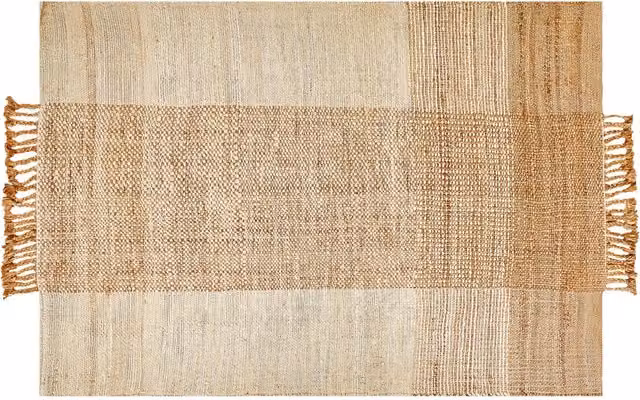 Tappeto in juta beige 140 x 200 cm con nappe motivo geometrico intrecciato a mano stile bohémien per soggiorno camera da letto