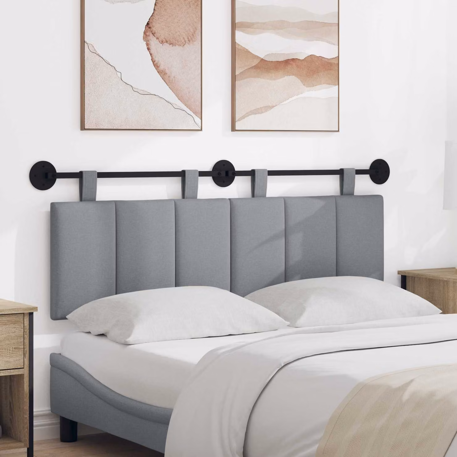 Testiera per letto sospesa vidaXL in tessuto grigio con design moderno e pannello imbottito L: 130 cm, H: 55 cm, P: 5 cm