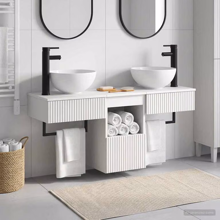 Set di mobili per il bagno vidaXL composto da 3 pezzi in MDF bianco opaco con mobile sottolavabo e pensile a parete