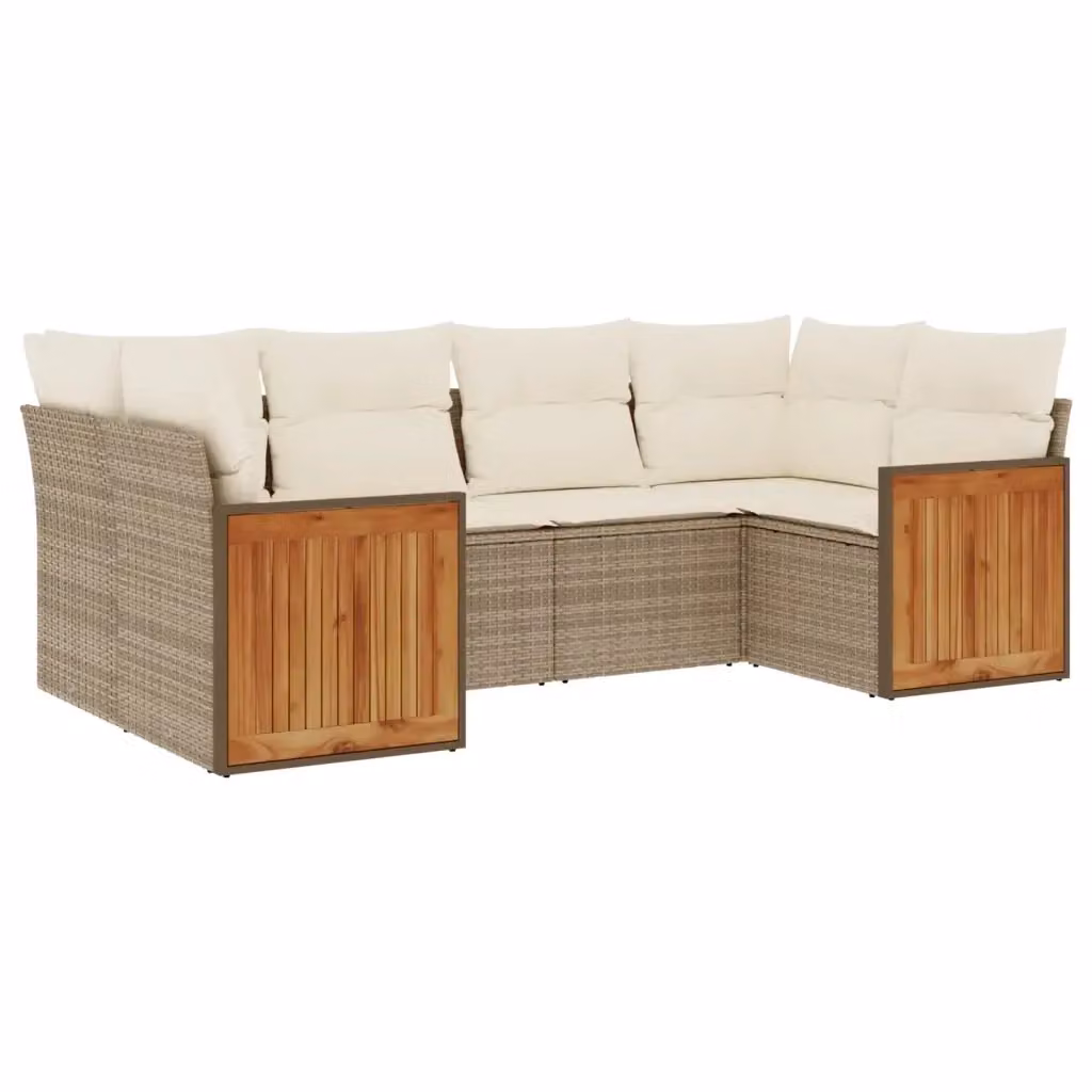 vidaXL Set Divano da Giardino a L 6 pz in Polyrattan e Legno di Acacia con Cuscini Beige e Rivestimenti Rimovibili – 2