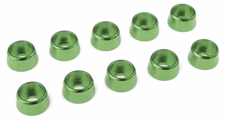 Rondella in alluminio G-Force per viti della testa del cilindro M4, diametro esterno (AD) 10 mm, colore verde, confezione da 10 pezzi / GF-0406-041