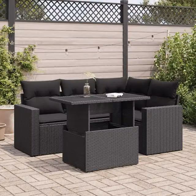 Set Divani da Giardino 5 pz con Cuscini in Polyrattan Nero 3326306
