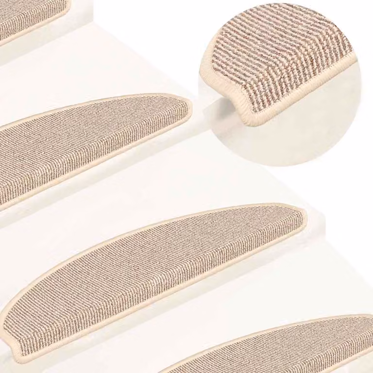 Set di 15 tappetini per scale semicircolari vidaXL, antiscivolo e fonoassorbenti, bianchi e marroni con motivo a strisce, L: 65 cm, P: 40 cm, H: 4 cm
