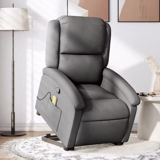 Divano Sedia-Poltrona Alzapersona Massaggi Reclinabile Grigio Scuro Tessuto 682613