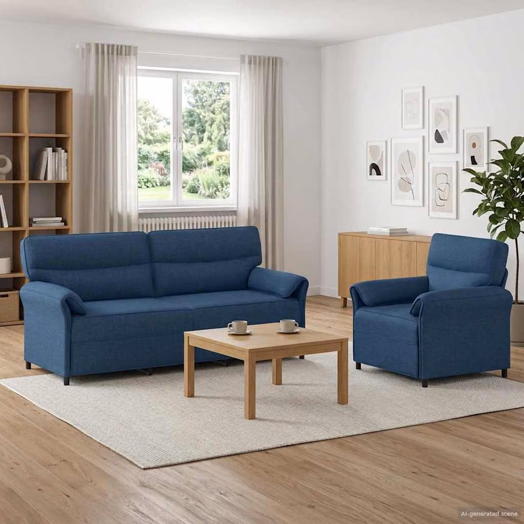 Set di 2 divani moderni vidaXL in tessuto blu con struttura in metallo e cuscini inclusi per il tuo soggiorno