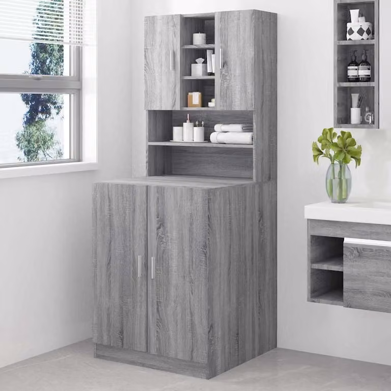 Mobile per lavatrice vidaXL Grigio Sonoma in legno e MDF con ante a battente e ripiani interni per bagno e lavanderia L/P/H: 71,5 x 71,0 x 181,5 cm