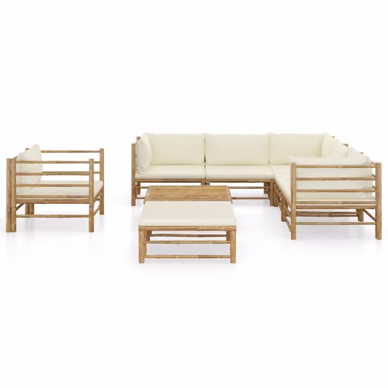 set di 8 pezzi per salotto da giardino con cuscini in bambù bianco crema