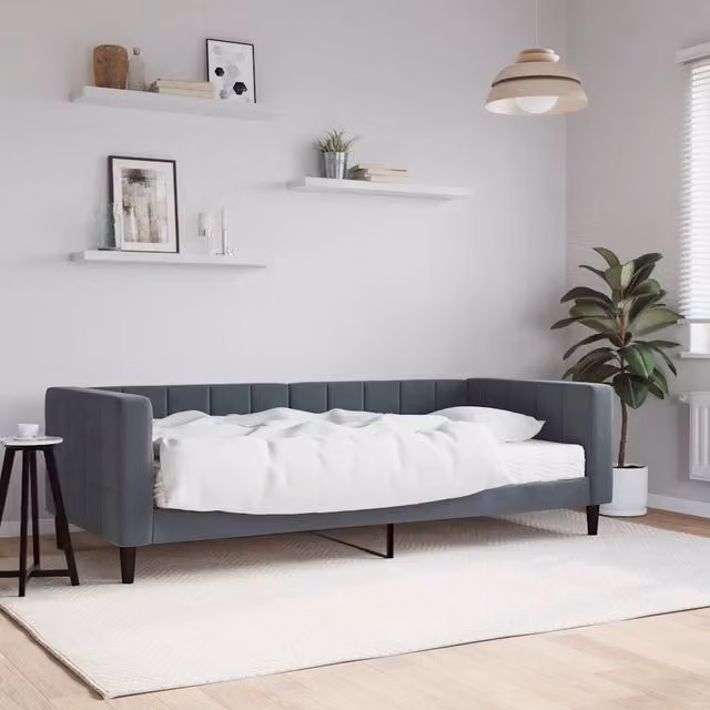 Divano Letto con Materasso Grigio Scuro 90x190 cm in Velluto 3196681
