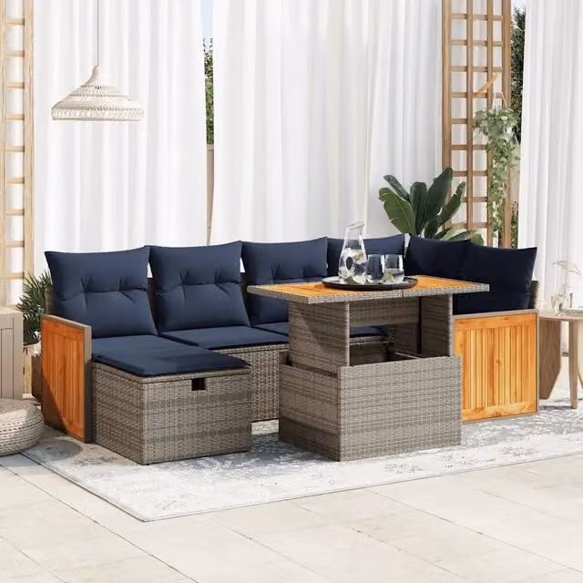Set Divani da Giardino con Cuscini 7pz Grigio Polyrattan Acacia 3328160