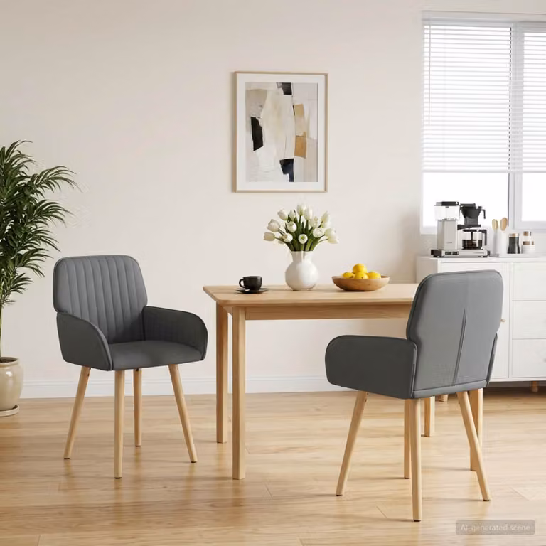 Set di 2 sedie da pranzo moderne vidaXL in tessuto grigio scuro e legno, L: 56,5 cm, P: 50 cm, H: 87,5 cm