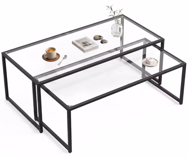 HOMCOM Set da 2 tavolini da salotto, tavolini da caffè, tavolini componibili, acciaio, nero