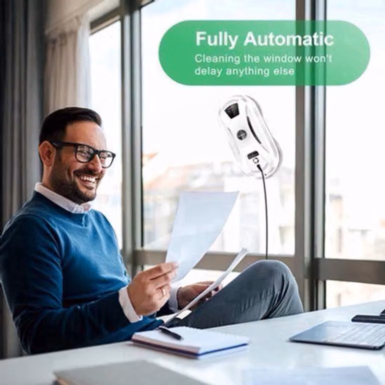 Aspirapolvere robotizzato e pulitore per finestre - ultrasottile - bianco - pulizia automatica