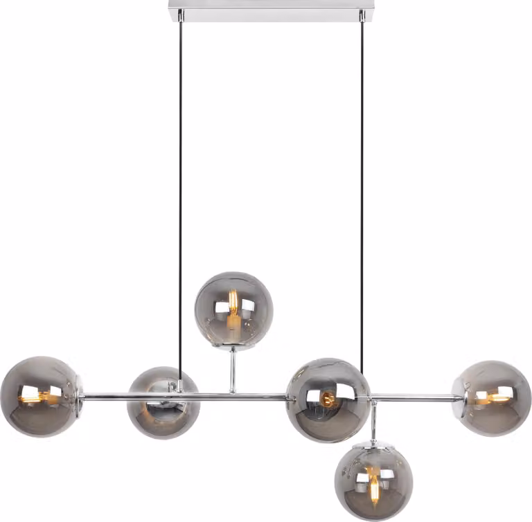 Plafoniera Siena cromo 6 luci vetro grigio fumo E14 bracci lunghi