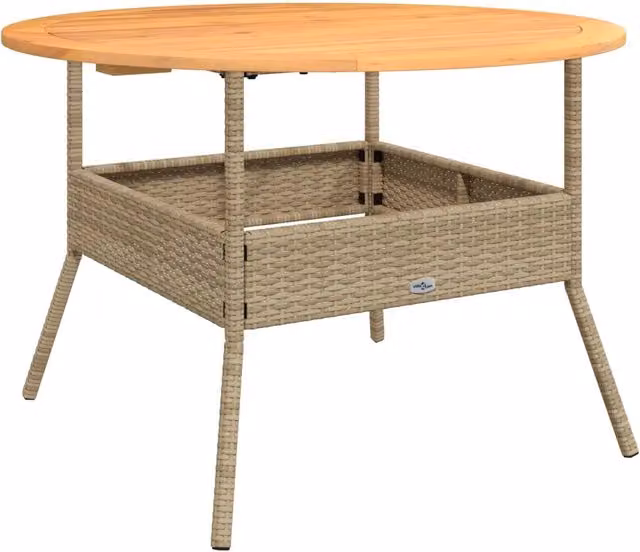 Tavolino da giardino rettangolare in legno di acacia e polyrattan beige L 110 x P 71 cm – 1