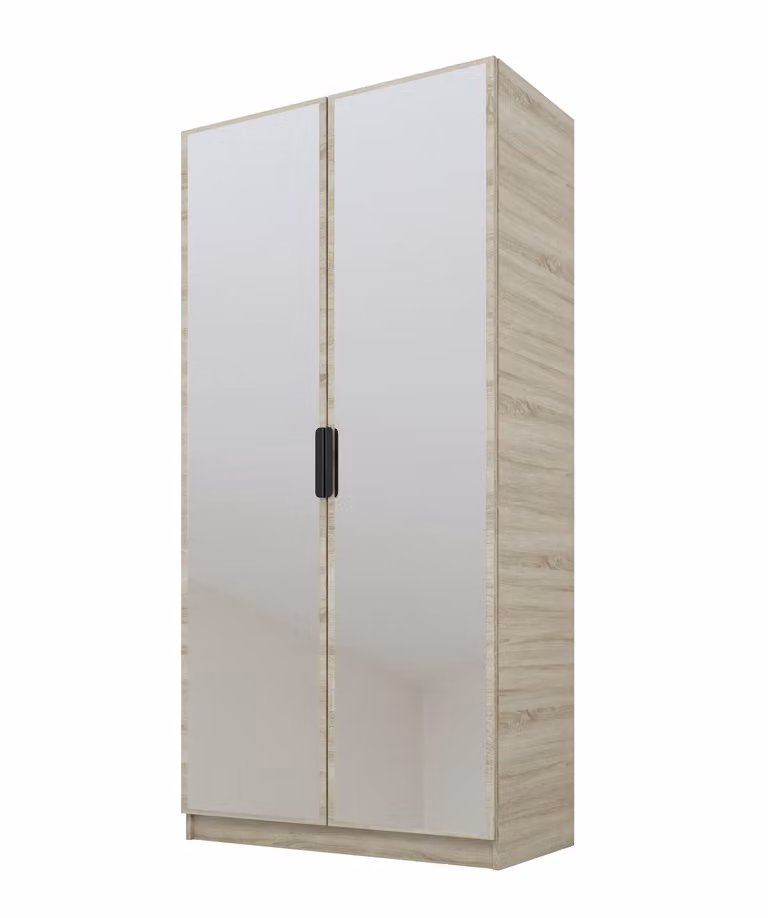 PAWS MOBEL Armadio inclinabile in rovere Sonoma 100x52x200 cm, armadio a due ante aperto con specchi, con ripiani e appendiabiti
