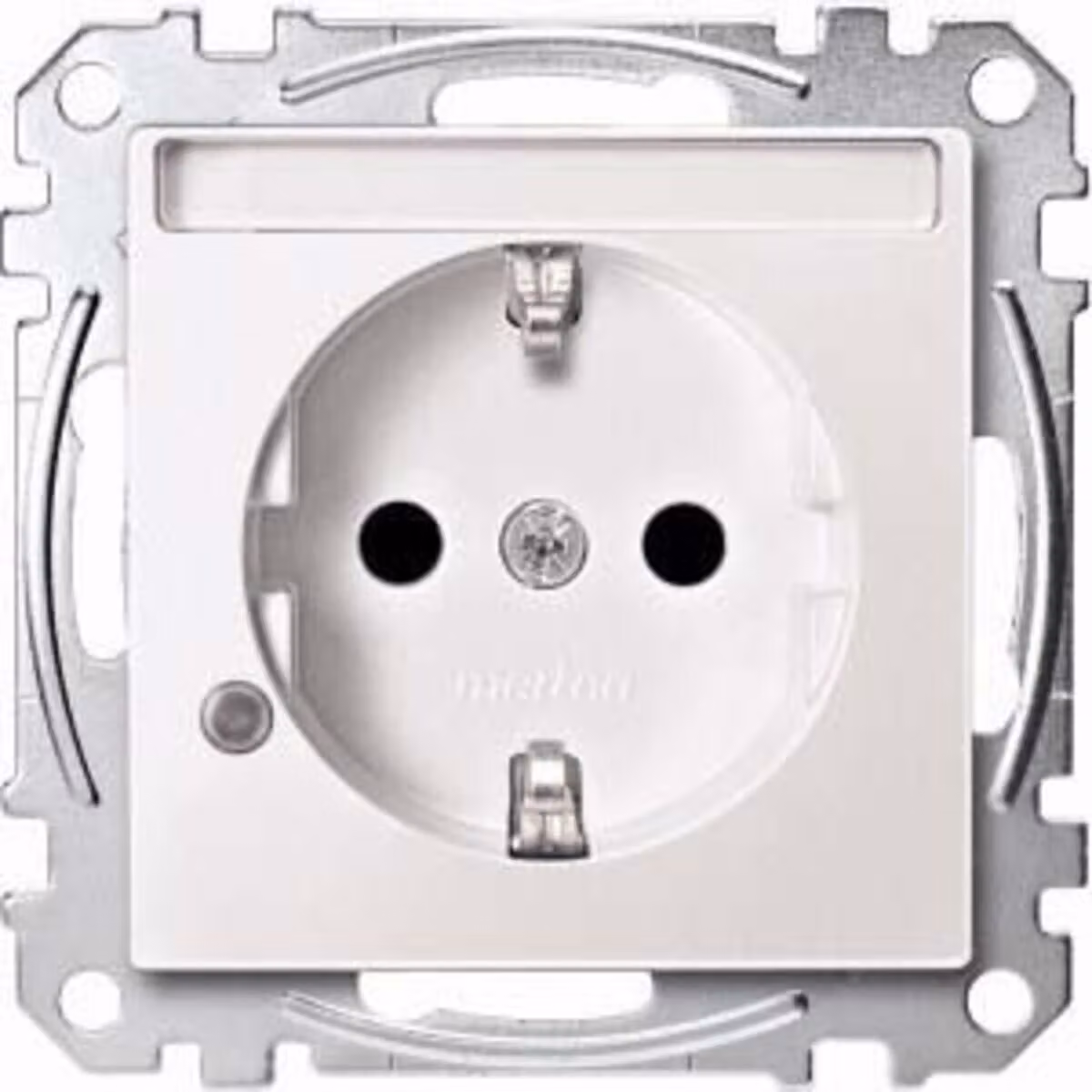 Presa SCHUKO con spia luminosa e scritta, BRS, copripresa, bianco polare, Sistema M