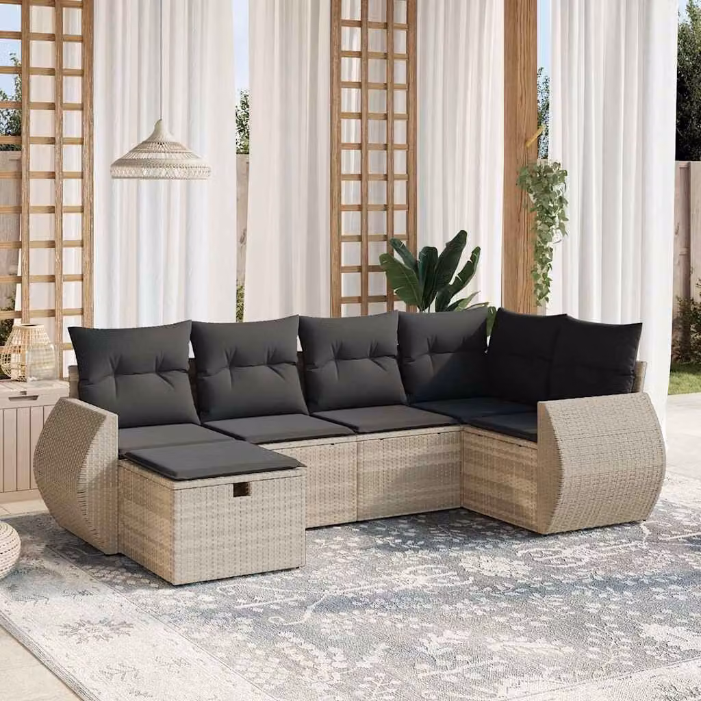vidaXL Set Divano da Giardino a L 6pz con Cuscini Grigio Moderno in Polyrattan e Acciaio – 1