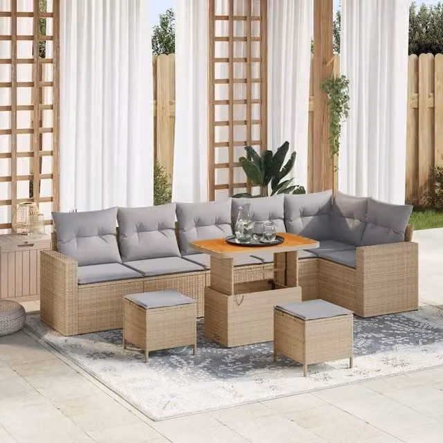Set Divano da Giardino 9 pz Beige polyrattan 3361637
