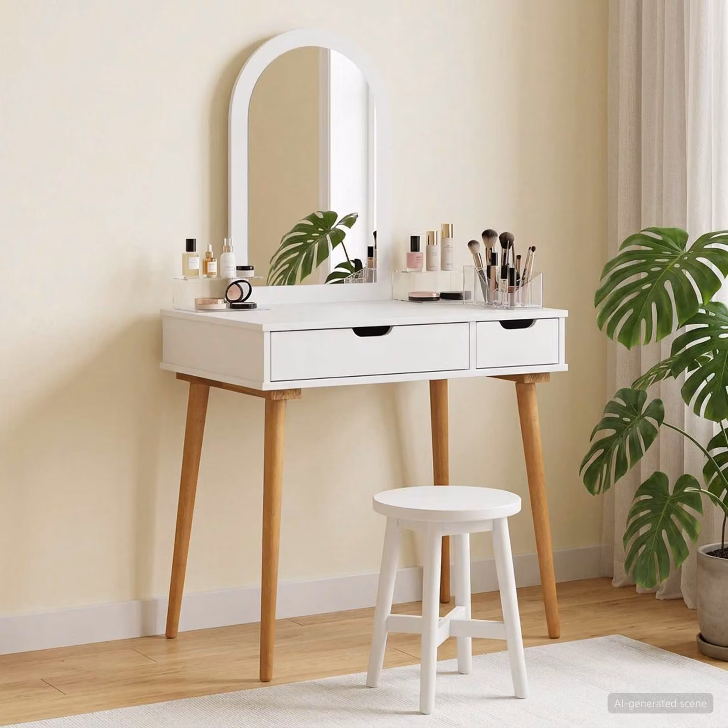 Set da trucco vidaXL FAUSKE composto da 2 pezzi in colore bianco L: 76 cm, P: 50 cm, H: 143 cm