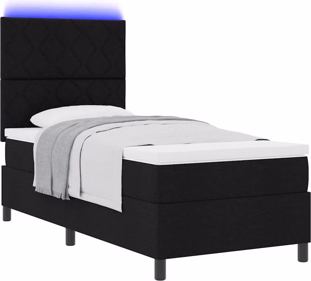 Letto a molle con materasso con led Nero 100 x 200 cm Tessuto